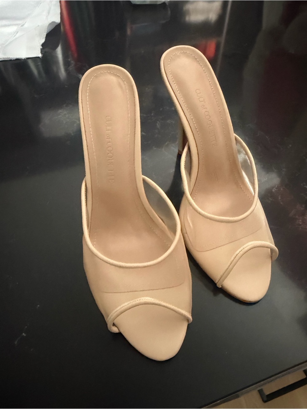 Nude Slide Mules - Women's Open-Toe Heeled Slides